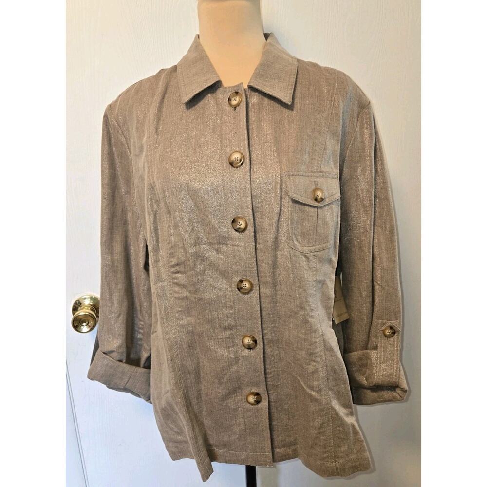 New NWT COLDWATER CREEK Sz 20 Shimmer Linen Blend Safari Utility Style Jacket